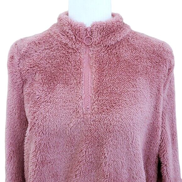 Knapp Studio Fleece Jacket Women M Pink Mock Neck Fuzzy Quarter Zip Pullover NEW - Picture 2 of 9